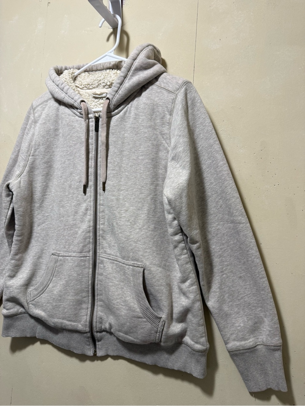 Vintage L.L. Bean Sherpa-Lined Zip Up Hoodie Jacket Women’s Sz M Gray - Picture 3 of 9